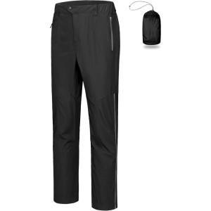 Little Donkey Andy Men’s Rain Pants Waterproof Lightweight Overpants Windproof Outdoor Pants for Hiking, Golf, Fishing(Black)