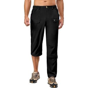 Little Donkey Andy Men’s Stretch Convertible Pants Zip-Off Lightweight Quick-Dry Hiking Fishing Travel Pants(Capris Black)