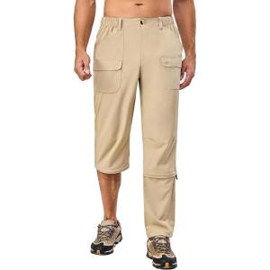 Little Donkey Andy Men’s Stretch Convertible Pants Zip-Off Lightweight Quick-Dry Hiking Fishing Travel Pants(Capris Khaki)