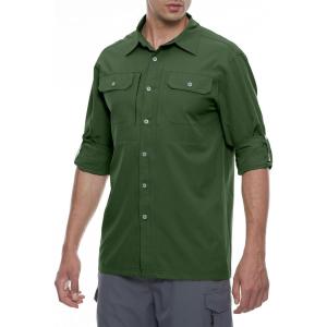 Little Donkey Andy Men’s Stretch Quick Dry UPF50+ Long Sleeve Shirt for Hiking, Travel, Camping(A Army Green)