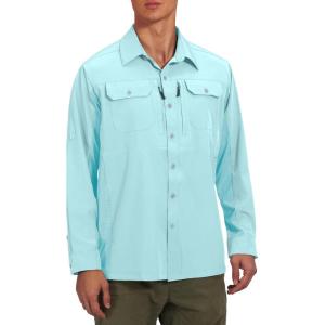 Little Donkey Andy Men’s Stretch Quick Dry UPF50+ Long Sleeve Shirt for Hiking, Travel, Camping(Upgraded Light Blue)