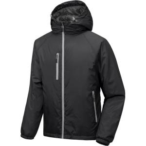 Little Donkey Andy Mens Warm Recycle Insulated Jacket Hooded Lightweight Windproof Winter Coat Hiking Travel(Black)