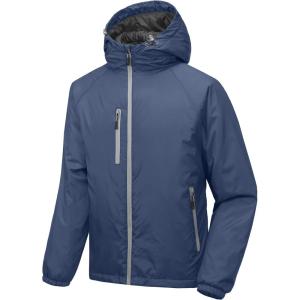 Little Donkey Andy Mens Warm Recycle Insulated Jacket Hooded Lightweight Windproof Winter Coat Hiking Travel(Dark Blue)