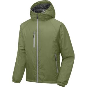 Little Donkey Andy Mens Warm Recycle Insulated Jacket Hooded Lightweight Windproof Winter Coat Hiking Travel(Pesto Green)