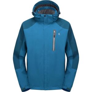 Little Donkey Andy Men’s Waterproof Rain Jacket Outdoor Lightweight Hooded Raincoat for Hiking Golf Travel Fishing(B3.mosaic Blue/Deep Blue)
