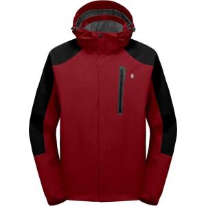 Little Donkey Andy Men’s Waterproof Rain Jacket Outdoor Lightweight Hooded Raincoat for Hiking Golf Travel Fishing(B5.red/Black)