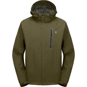 Little Donkey Andy Men’s Waterproof Rain Jacket Outdoor Lightweight Hooded Raincoat for Hiking Golf Travel Fishing(C1-olive Green/Olive Green)