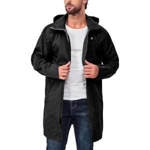 Little Donkey Andy Men’s Waterproof Rain Jacket Outdoor Lightweight Mountain Windbreaker Long Coat for Hiking Golf Travel(Black)