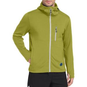 Little Donkey Andy Men’s Winter Lightweight Warm Fleece Running Jacket Breathable Hooded Thermal Jacket with Thumb Holes(Green Banana)