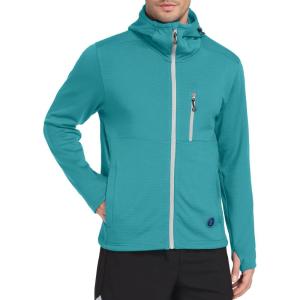 Little Donkey Andy Men’s Winter Lightweight Warm Fleece Running Jacket Breathable Hooded Thermal Jacket with Thumb Holes(Tile Blue)
