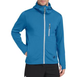 Little Donkey Andy Men’s Winter Lightweight Warm Fleece Running Jacket Breathable Hooded Thermal Jacket with Thumb Holes(Upgraded Mosaic Blue)