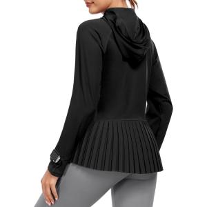 Little Donkey Andy Women’s Golf Hoodie Jacket with Pleated Tennis Skirt Hem Full Zip Sun Protection Running Athletic Jackets(Black)