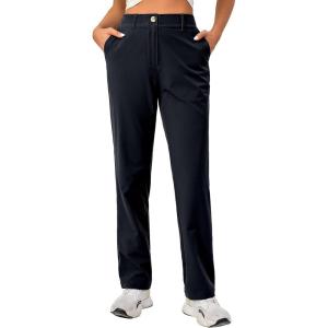 Little Donkey Andy Women’s Golf Pants Stretch Quick Dry Lightweight Straight Leg Business Casual Slacks with Pockets(A-deep Black)