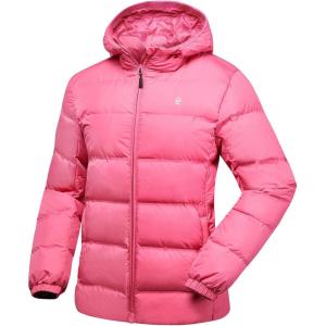 Little Donkey Andy Women’s Hooded Puffer Jacket Full-Zip Winter Lightweight Windproof Warm Quilted Coat with Pockets(Rose)