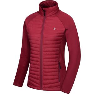 Little Donkey Andy Women’s Insulated Hiking Jacket, Thermal Running Hybrid Jacket, Lightweight Breathable and Warm(Upgrade Dark Red)
