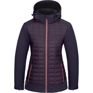 Little Donkey Andy Women’s Lightweight Insulated Hybrid Jacket for Hiking Running Ski Thermal Warm with Removable Hood(Berry Conserve/Mystical)