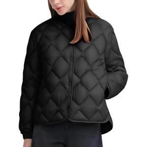 Little Donkey Andy Women’s Lightweight Puffer Jacket with Recycled Insulation, Button Down Quilted Coats(Black)