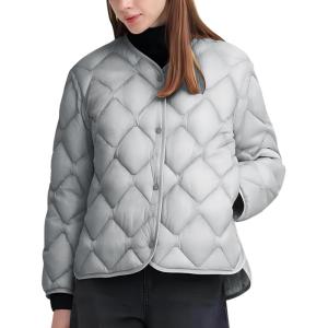 Little Donkey Andy Women’s Lightweight Puffer Jacket with Recycled Insulation, Button Down Quilted Coats(Light Gray)