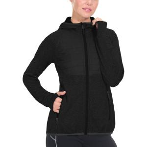 Little Donkey Andy Women’s Lightweight Thermal Running Jacket Hybrid Quilted Full Zip Golf Jacket with Hood(1. Black)