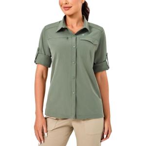 Little Donkey Andy Women’s Long Sleeve Travel Shirt, UPF 50+ Safari Shirt, Outdoor Cool Quick Dry Hiking Shirts(L. Army Green)