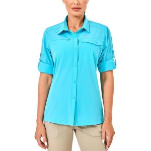 Little Donkey Andy Women’s Long Sleeve Travel Shirt, UPF 50+ Safari Shirt, Outdoor Cool Quick Dry Hiking Shirts(L. Blue)