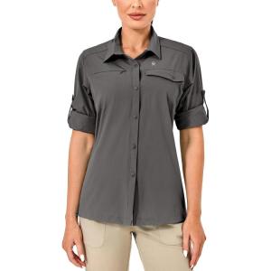 Little Donkey Andy Women’s Long Sleeve Travel Shirt, UPF 50+ Safari Shirt, Outdoor Cool Quick Dry Hiking Shirts(L. Grey)