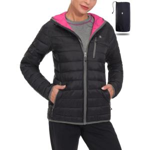 Little Donkey Andy Women’s Packable Lightweight Puffer Jacket Hooded Windproof Winter Coat with Recycled Insulation(Packable Black)