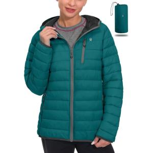 Little Donkey Andy Women’s Packable Lightweight Puffer Jacket Hooded Windproof Winter Coat with Recycled Insulation(Packable Green)