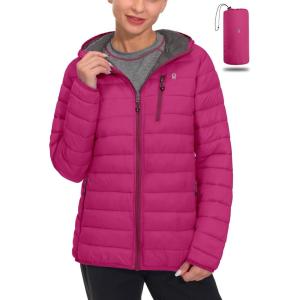 Little Donkey Andy Women’s Packable Lightweight Puffer Jacket Hooded Windproof Winter Coat with Recycled Insulation(Packable Rose)