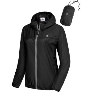 Little Donkey Andy Women’s Packable Lightweight Running Jacket Water Resistant Hooded Windbreaker for Hiking Cycling Camping(A Ultralight Black)