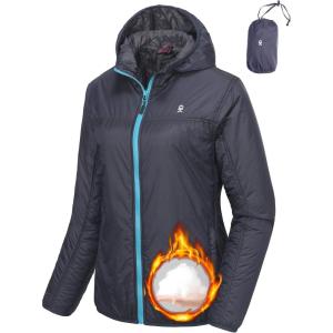 Little Donkey Andy Women’s Packable Lightweight Running Jacket Water Resistant Hooded Windbreaker for Hiking Cycling Camping(B Insulation Navy Blue)