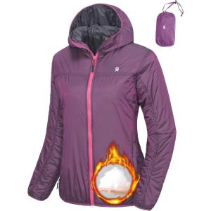 Little Donkey Andy Women’s Packable Lightweight Running Jacket Water Resistant Hooded Windbreaker for Hiking Cycling Camping(B Insulation Purple)