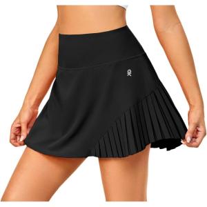 Little Donkey Andy Women’s Pleated Tennis Skirts Athletic Golf Skorts High Waisted Casual Workout Sports Running Skirts(A-black)
