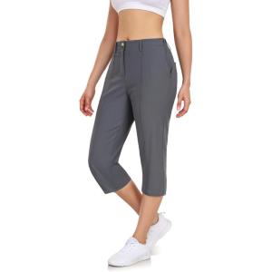 Little Donkey Andy Women’s Stretchy Straight Leg Dress Pants Business Casual Elastic Waist Cropped Work Pants with Pockets(Cropped Pants-grey)