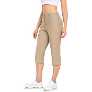 Little Donkey Andy Women’s Stretchy Straight Leg Dress Pants Business Casual Elastic Waist Cropped Work Pants with Pockets(Cropped Pants-khaki)