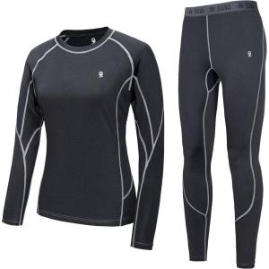 Little Donkey Andy Women’s Thermal Underwear Sets Lightweight Warm Base Layers Quick Dry Wicking Top and Bottom for Winter(1. Black)