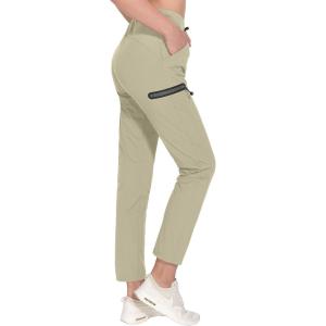 Little Donkey Andy Women’s Ultra-Stretch Quick Dry Lightweight Ankle Pants Drawstring Active Travel Hiking(A4. Khaki)