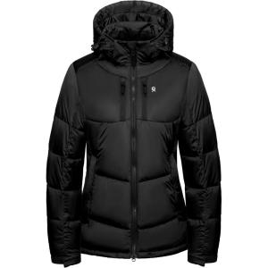 Little Donkey Andy Women’s Warm Puffer Jacket Windproof Lightweiht Hooded Winter Coat Hiking Travel(Black)