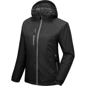 Little Donkey Andy Womens Warm Recycle Insulated Jacket Hooded Lightweight Windproof Winter Coat Hiking Travel(Black)