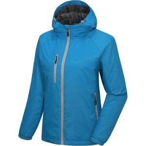 Little Donkey Andy Womens Warm Recycle Insulated Jacket Hooded Lightweight Windproof Winter Coat Hiking Travel(Blue Danube)