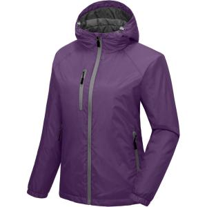 Little Donkey Andy Womens Warm Recycle Insulated Jacket Hooded Lightweight Windproof Winter Coat Hiking Travel(Purple)