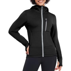 Little Donkey Andy Women’s Winter Lightweight Warm Fleece Running Jacket Breathable Thumbholes Thermal Hiking Jacket(Watch-hole Black)