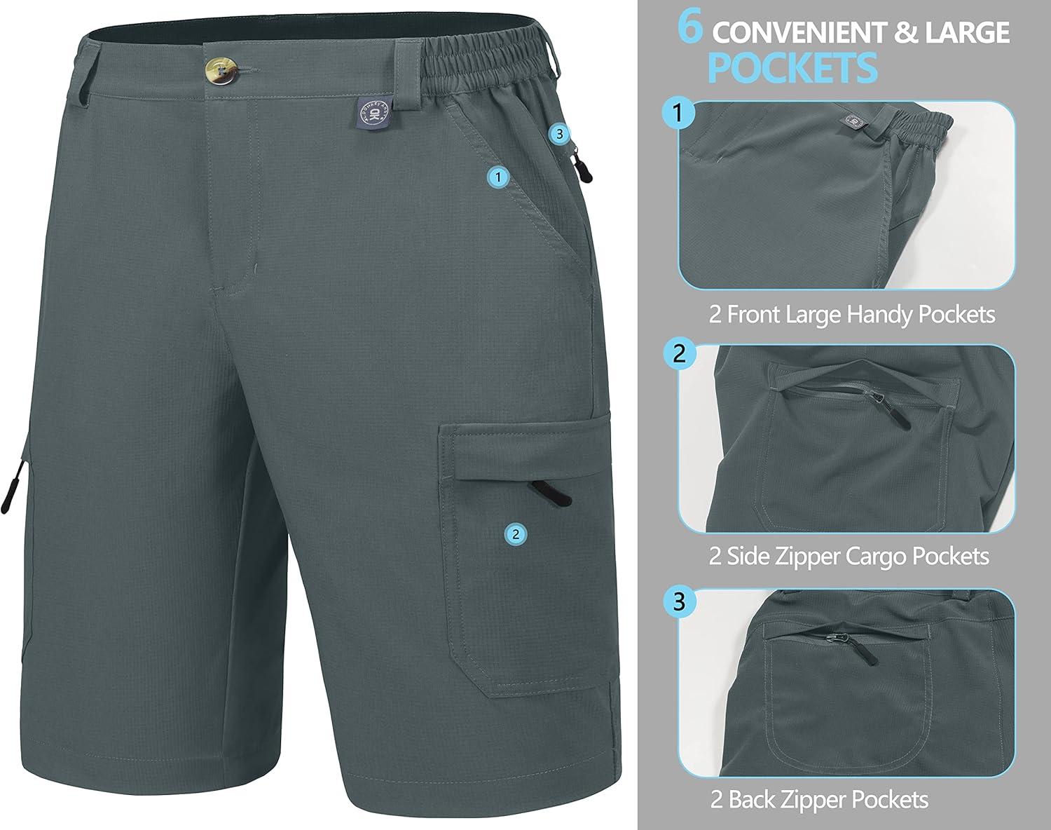 imageLittle Donkey Andy Mens 10 Inch Quick Dry Cargo Shorts Stretch Lightweight Outdoor Hiking Shorts UPF 50Grey