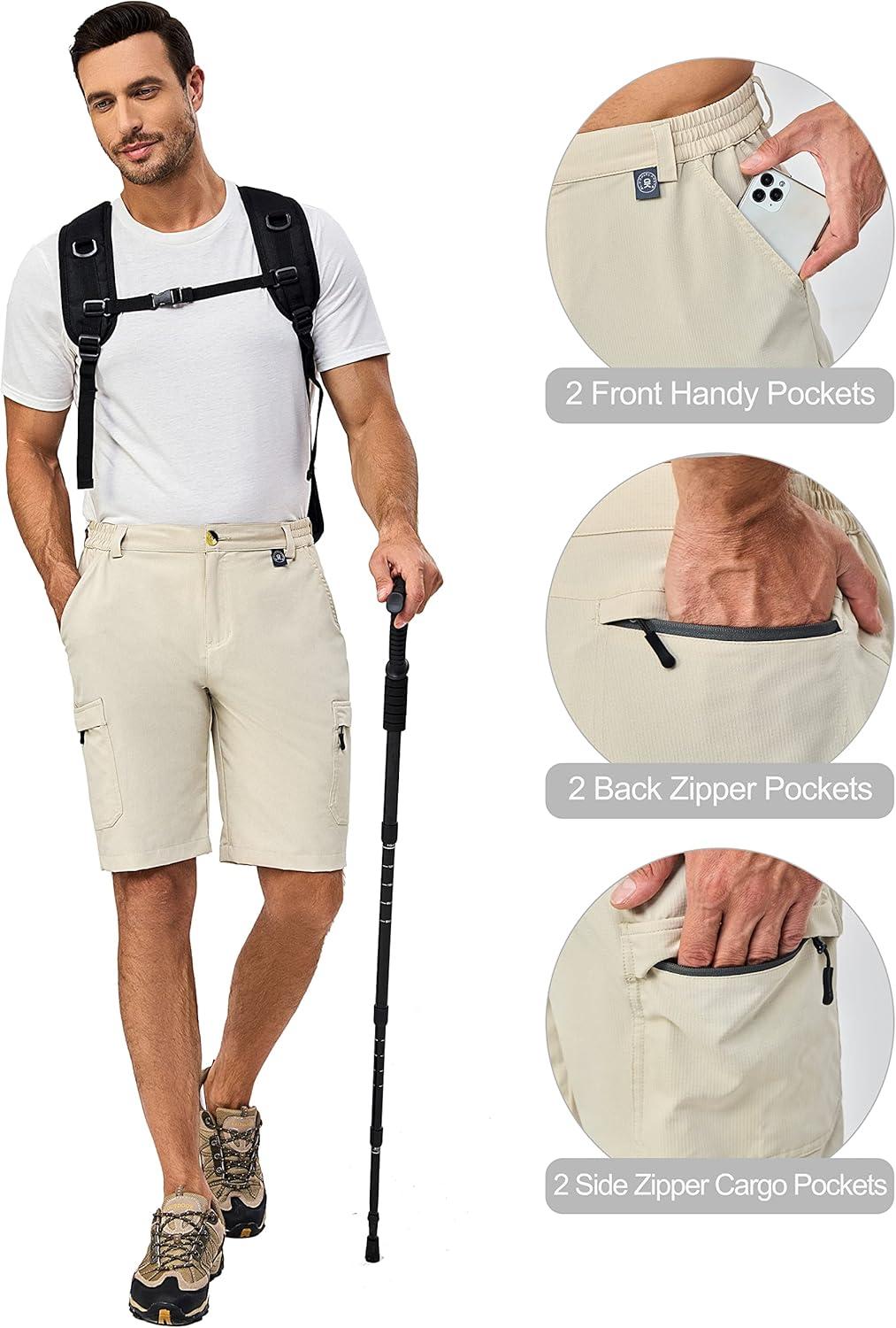 imageLittle Donkey Andy Mens 10 Inch Quick Dry Cargo Shorts Stretch Lightweight Outdoor Hiking Shorts UPF 50Khaki
