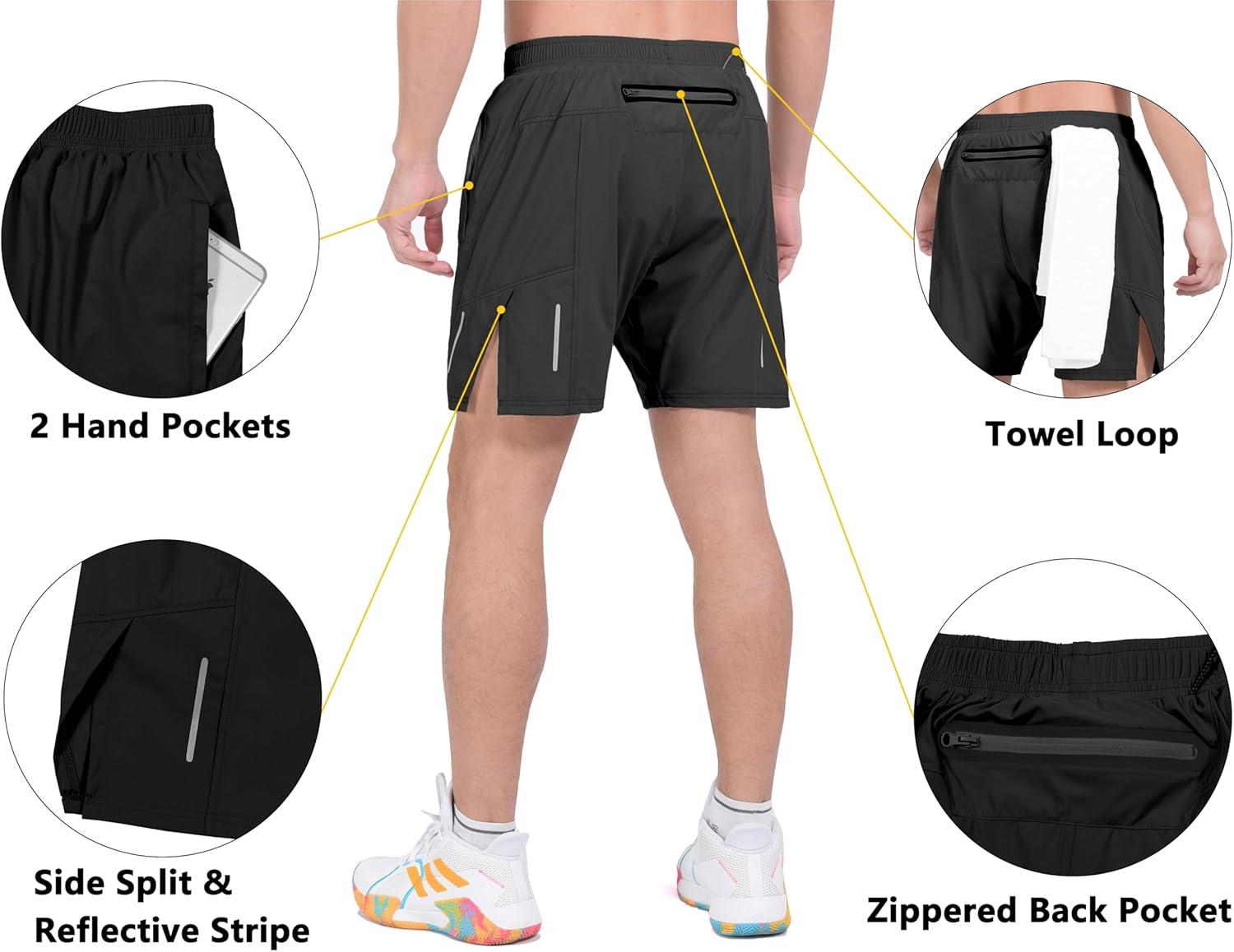 imageLittle Donkey Andy Mens Athletic Running Shorts Lightweight QuickDry Breathable Gym Shorts with Mesh Liner1black