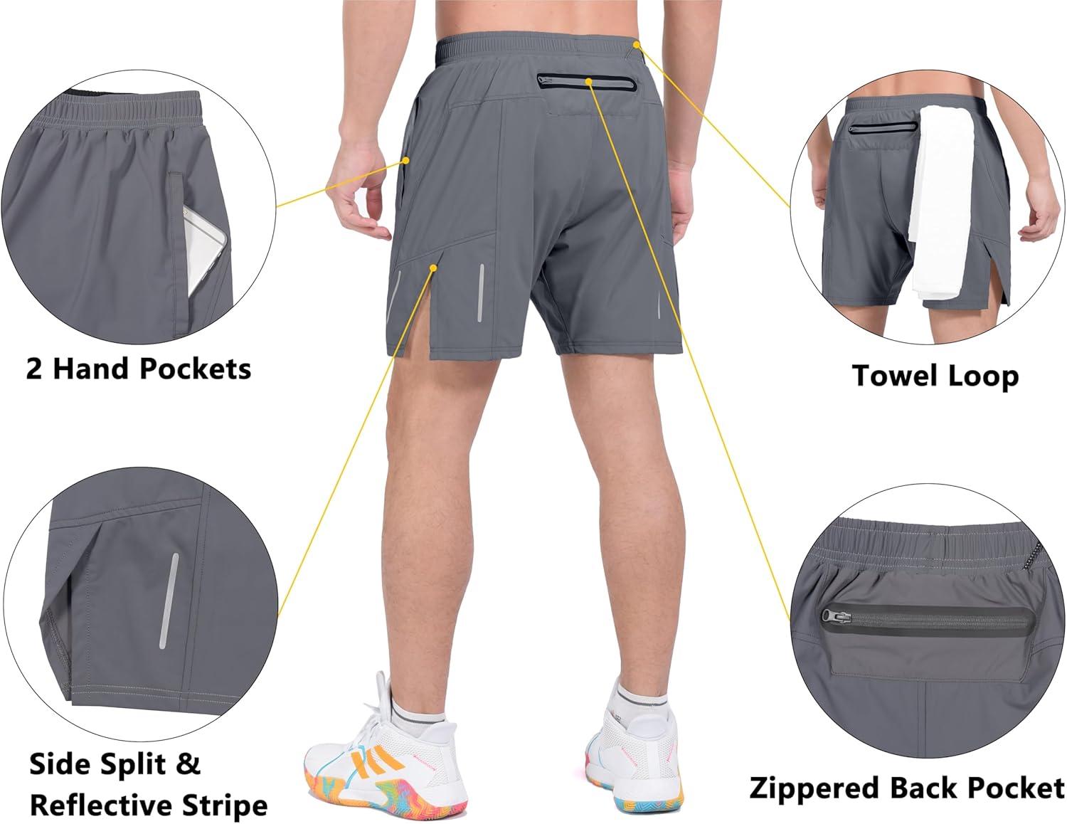 imageLittle Donkey Andy Mens Athletic Running Shorts Lightweight QuickDry Breathable Gym Shorts with Mesh Liner2gray