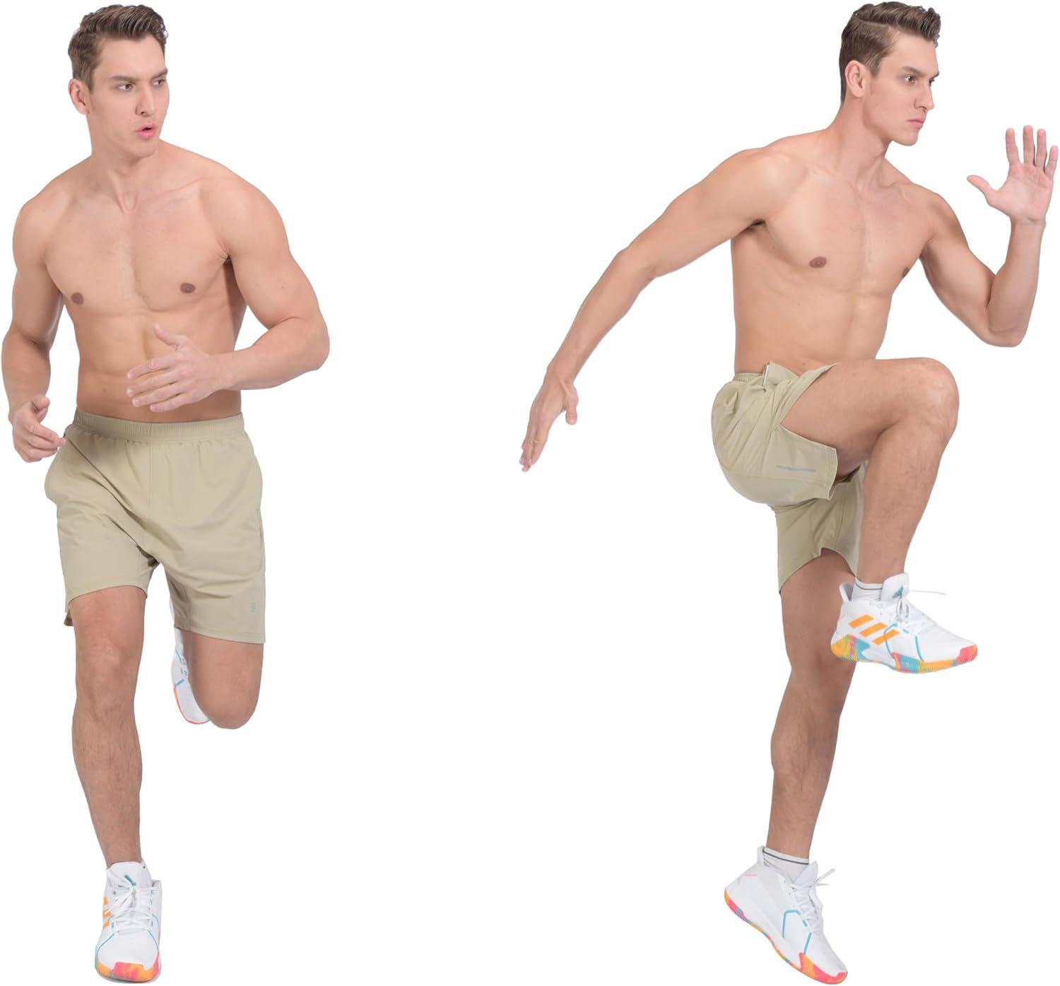 imageLittle Donkey Andy Mens Athletic Running Shorts Lightweight QuickDry Breathable Gym Shorts with Mesh Liner3khaki
