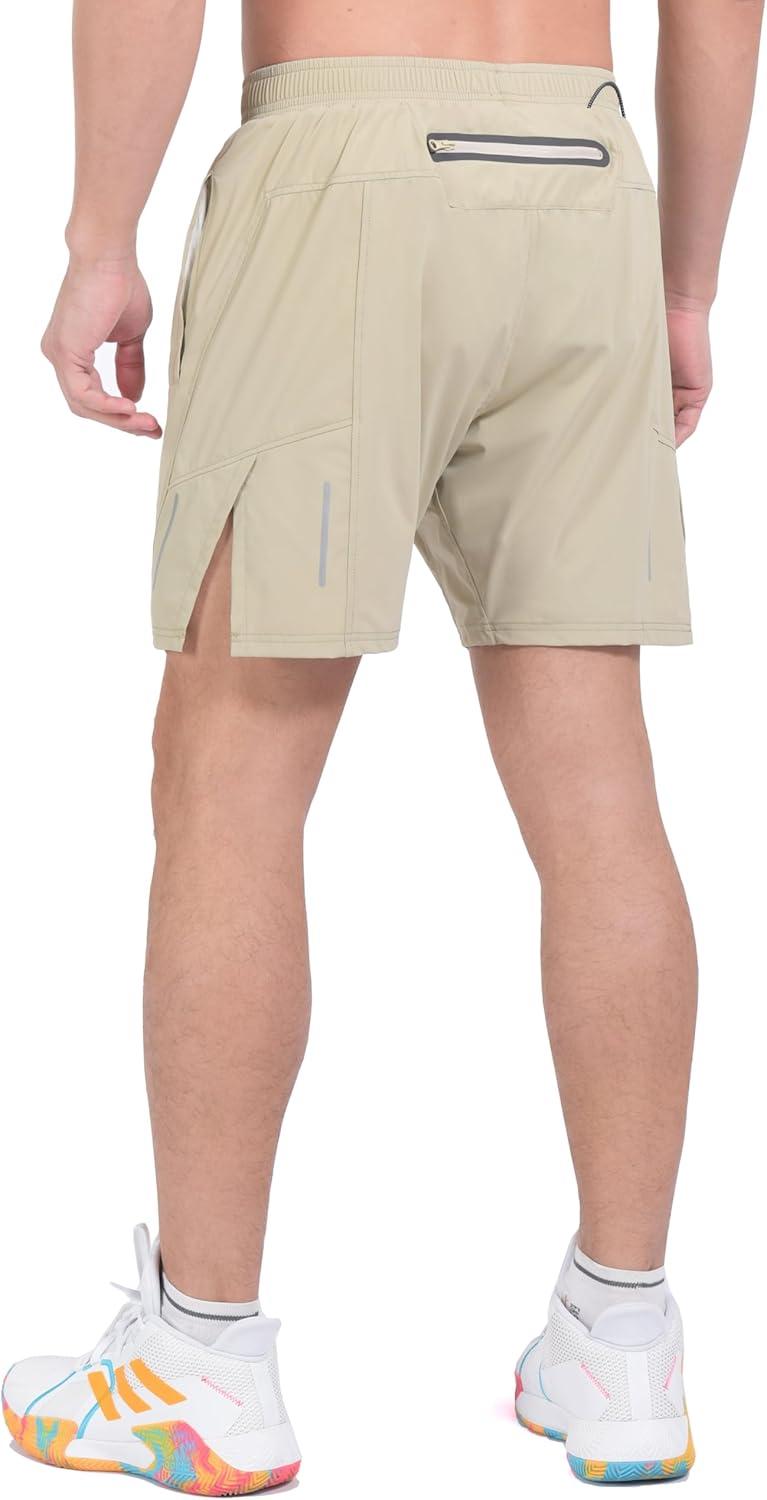 imageLittle Donkey Andy Mens Athletic Running Shorts Lightweight QuickDry Breathable Gym Shorts with Mesh Liner3khaki