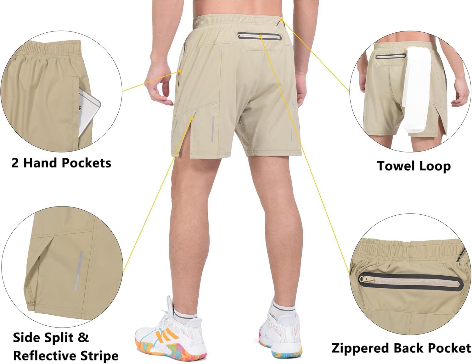 imageLittle Donkey Andy Mens Athletic Running Shorts Lightweight QuickDry Breathable Gym Shorts with Mesh Liner3khaki