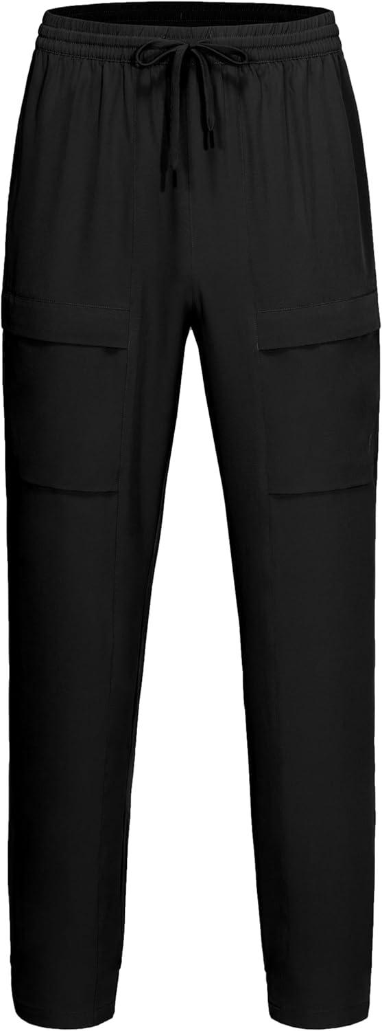 imageLittle Donkey Andy Mens Cargo Joggers Lightweight Quick Dry Hiking Pants Athletic Running Workout Lounge Casual OutdoorBlack